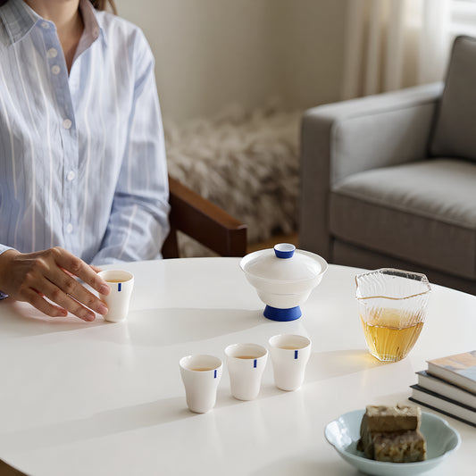 White Porcelain Blessed Fortune Gaiwan Tea Set