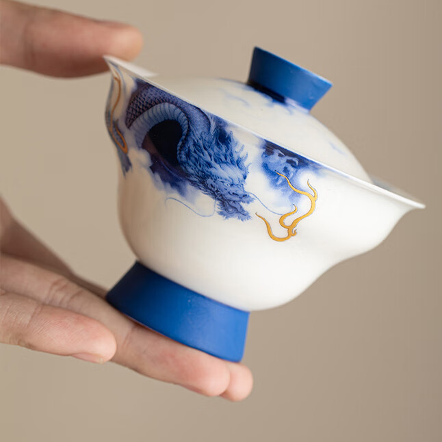 Auspicious Dragon White Porcelain Gaiwan Tea Set