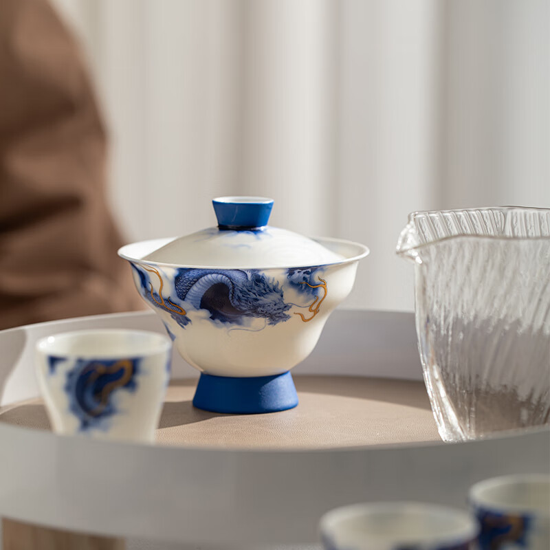 Auspicious Dragon White Porcelain Gaiwan Tea Set