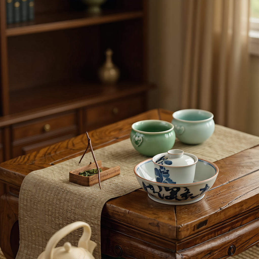 Auspicious Longquan Celadon Teacup Set – 2-Piece Porcelain Gift Box