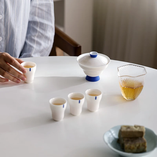 White Porcelain Blessed Fortune Gaiwan Tea Set