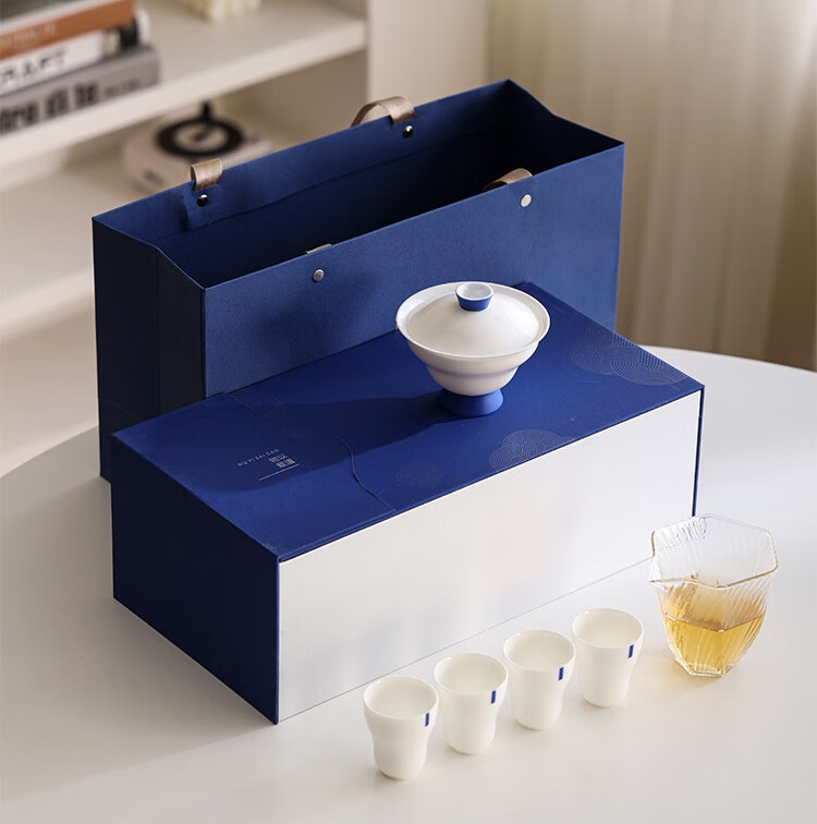 White Porcelain Blessed Fortune Gaiwan Tea Set