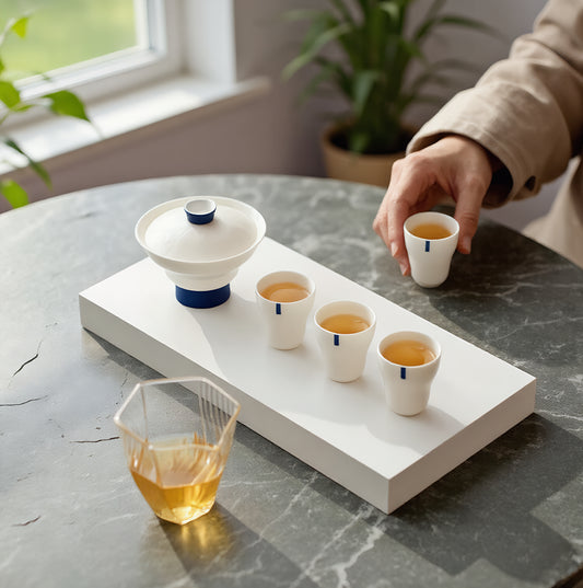 White Porcelain Blessed Fortune Gaiwan Tea Set