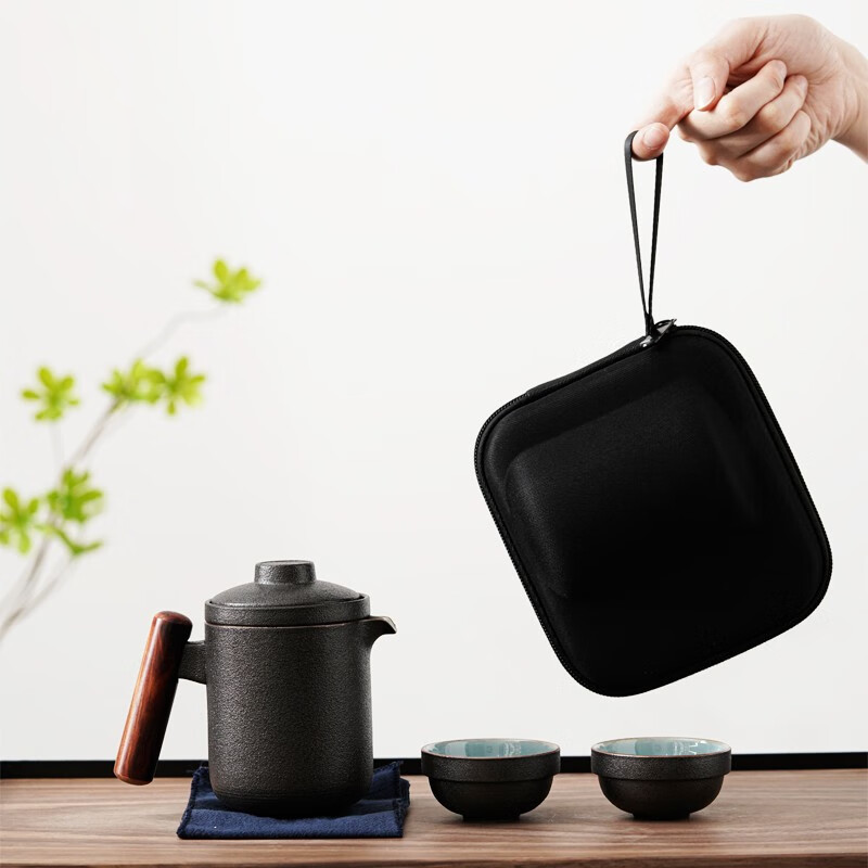 Wooden Side-Handle Travel Tea Set