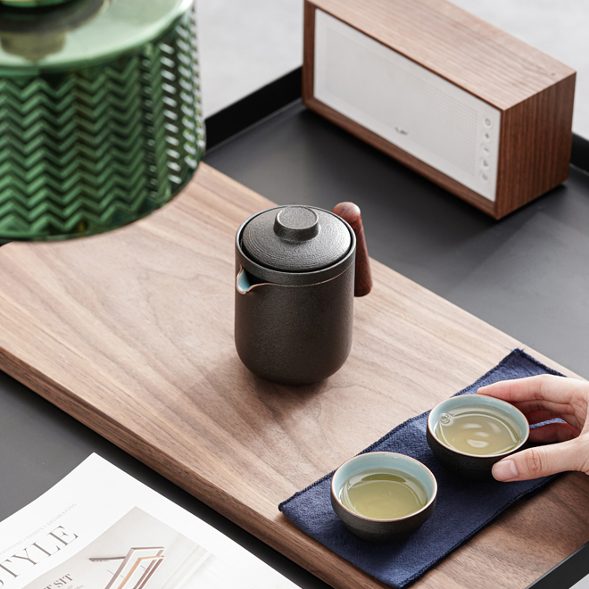 Wooden Side-Handle Travel Tea Set